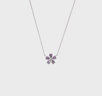 Sterling Silver Purple Cubic Zirconia Flower Necklace