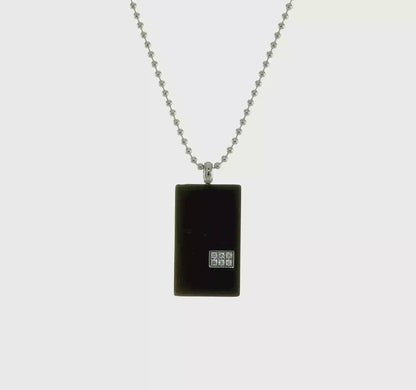 Black IP Stainless Steel CZ Dad Dog Tag Necklace