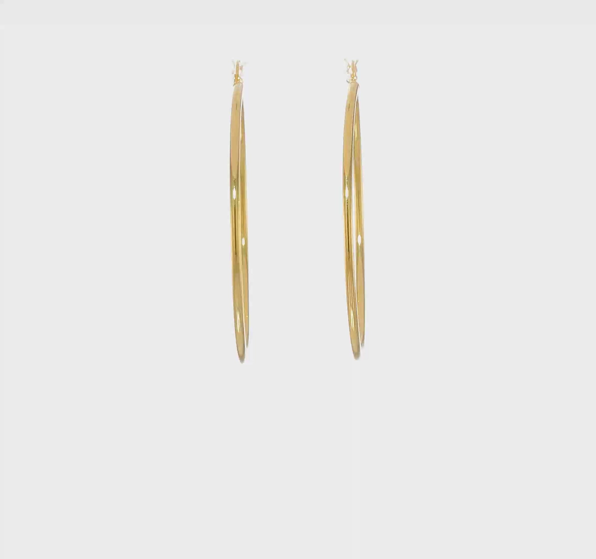 Classic 2mm gold-tone sterling silver hoop earrings, 55 mm — video view