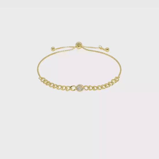 Italian CZ curb-link bolo bracelet in yellow-gold-tone plated sterling silver video