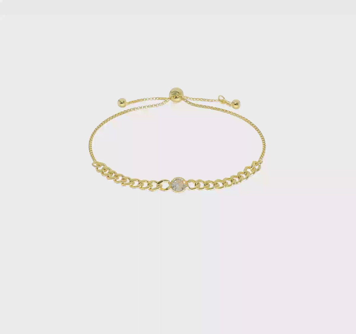 Italian CZ curb-link bolo bracelet in yellow-gold-tone plated sterling silver video