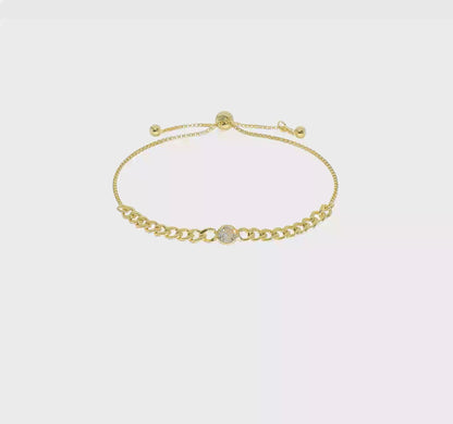 Italian CZ curb-link bolo bracelet in yellow-gold-tone plated sterling silver video