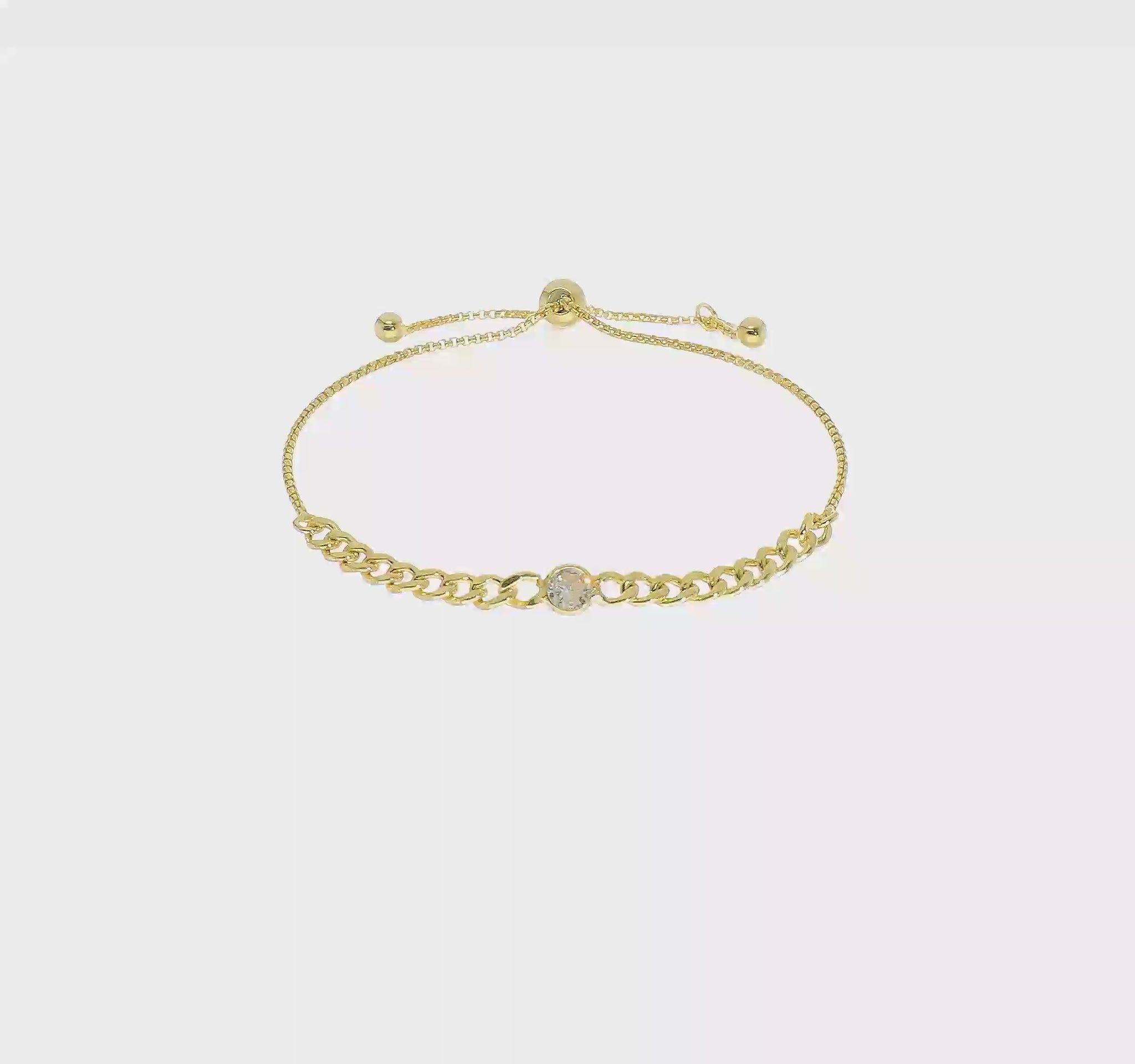 Italian CZ curb-link bolo bracelet in yellow-gold-tone plated sterling silver video