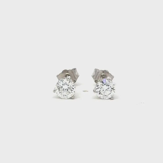 1 CTW lab-grown diamond stud earrings in 14K white gold video