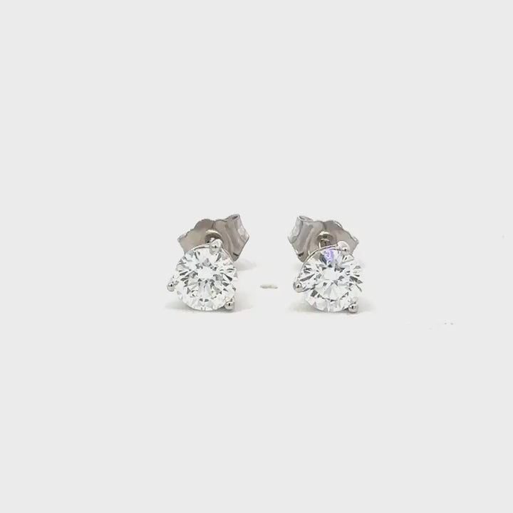 1 CTW lab-grown diamond stud earrings in 14K white gold video