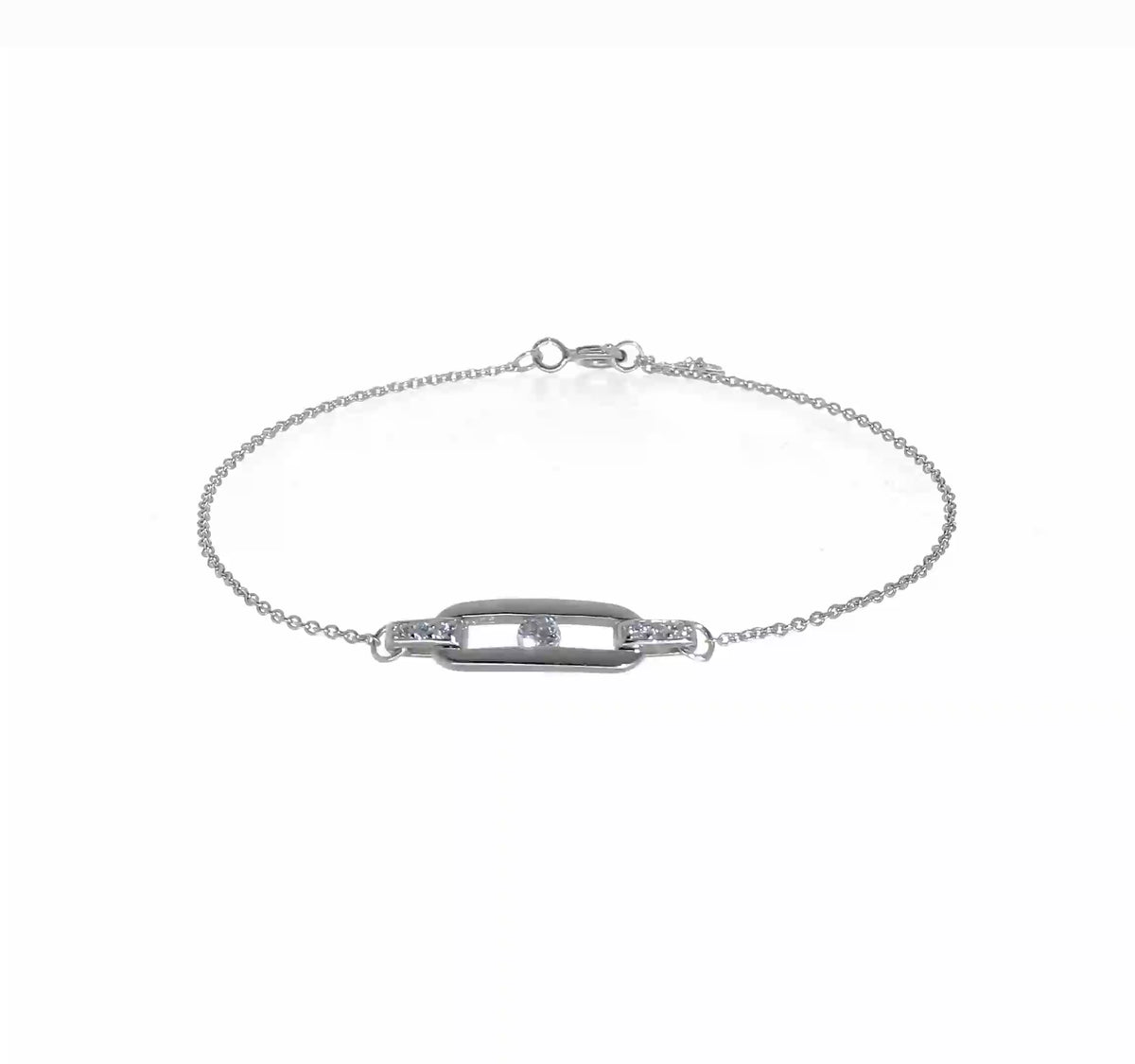 Delicate sterling silver CZ oval-link bracelet video