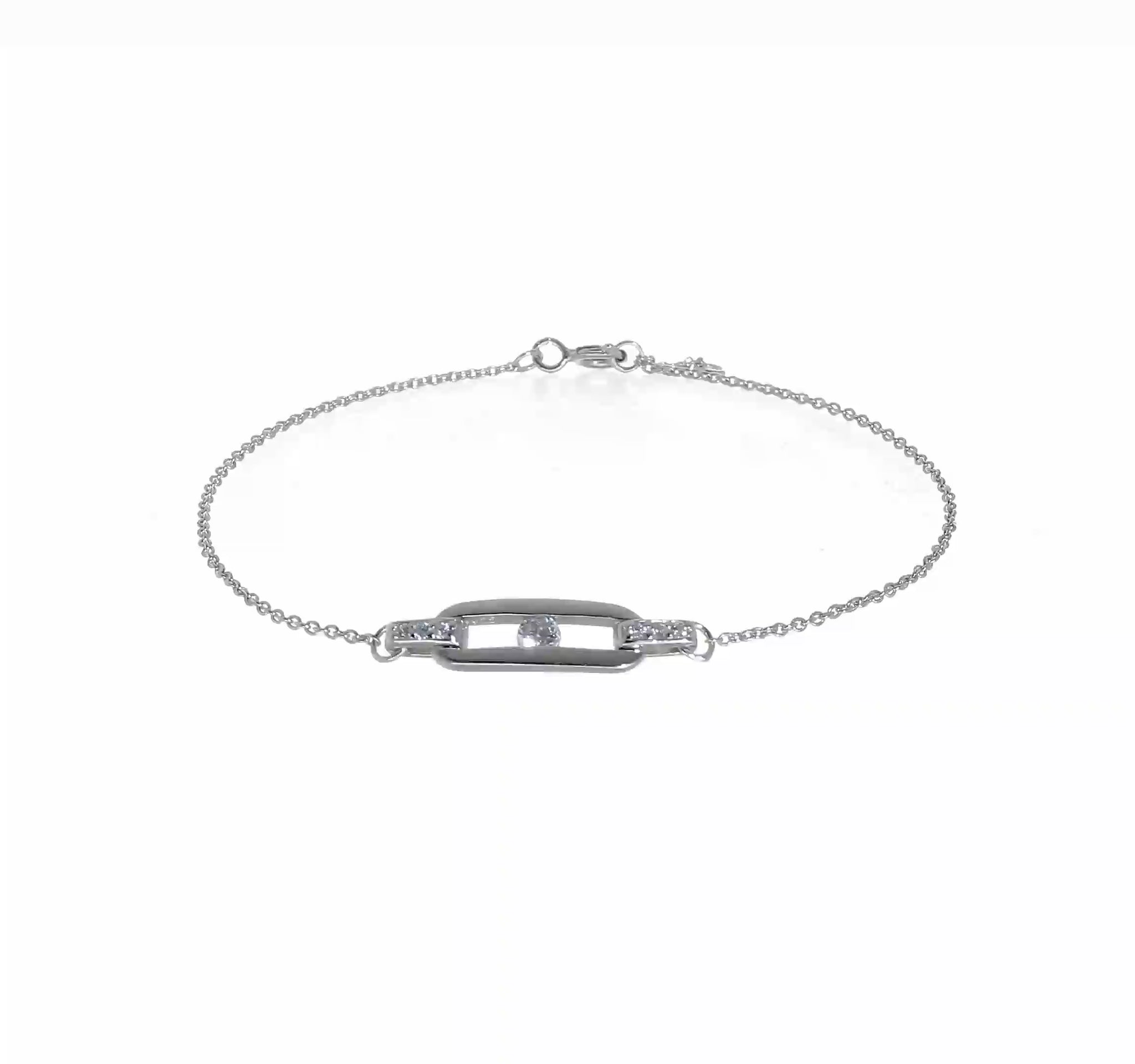Delicate sterling silver CZ oval-link bracelet video