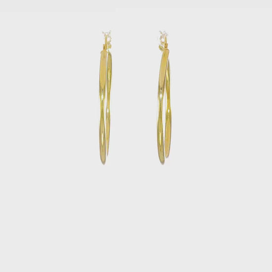Classic 2mm gold-tone sterling silver hoop earrings, 35 mm — video view