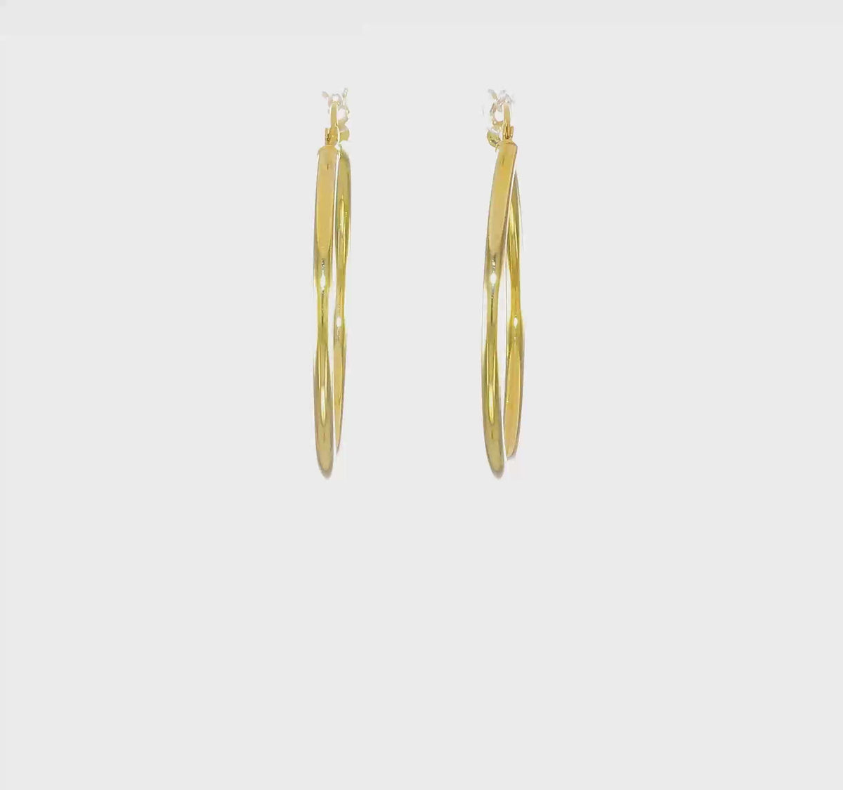 Classic 2mm gold-tone sterling silver hoop earrings, 35 mm — video view