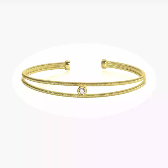 Gold-tone sterling silver CZ two-band cuff video