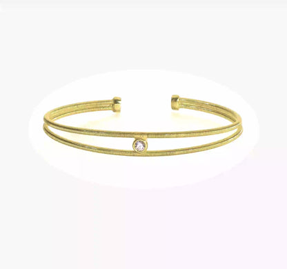 Gold-tone sterling silver CZ two-band cuff video