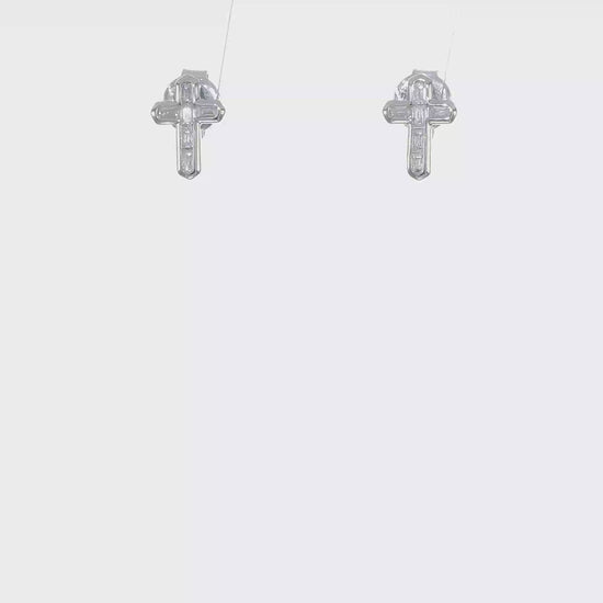 Sterling silver baguette-look CZ cross stud earrings video