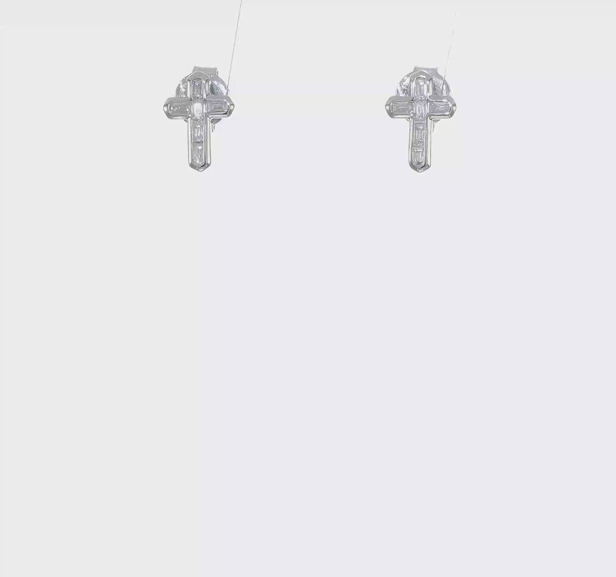 Sterling silver baguette-look CZ cross stud earrings video