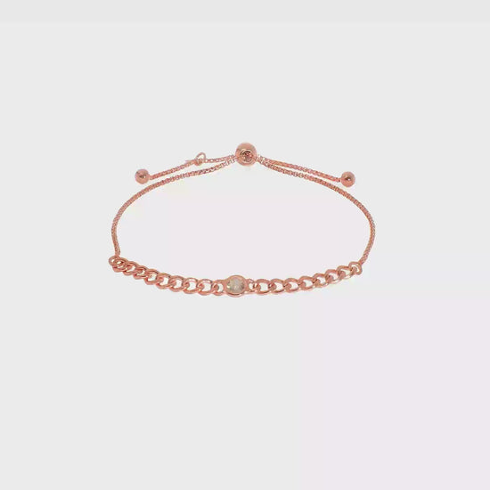 Italian CZ curb-link bolo bracelet in rose-tone plated sterling silver video