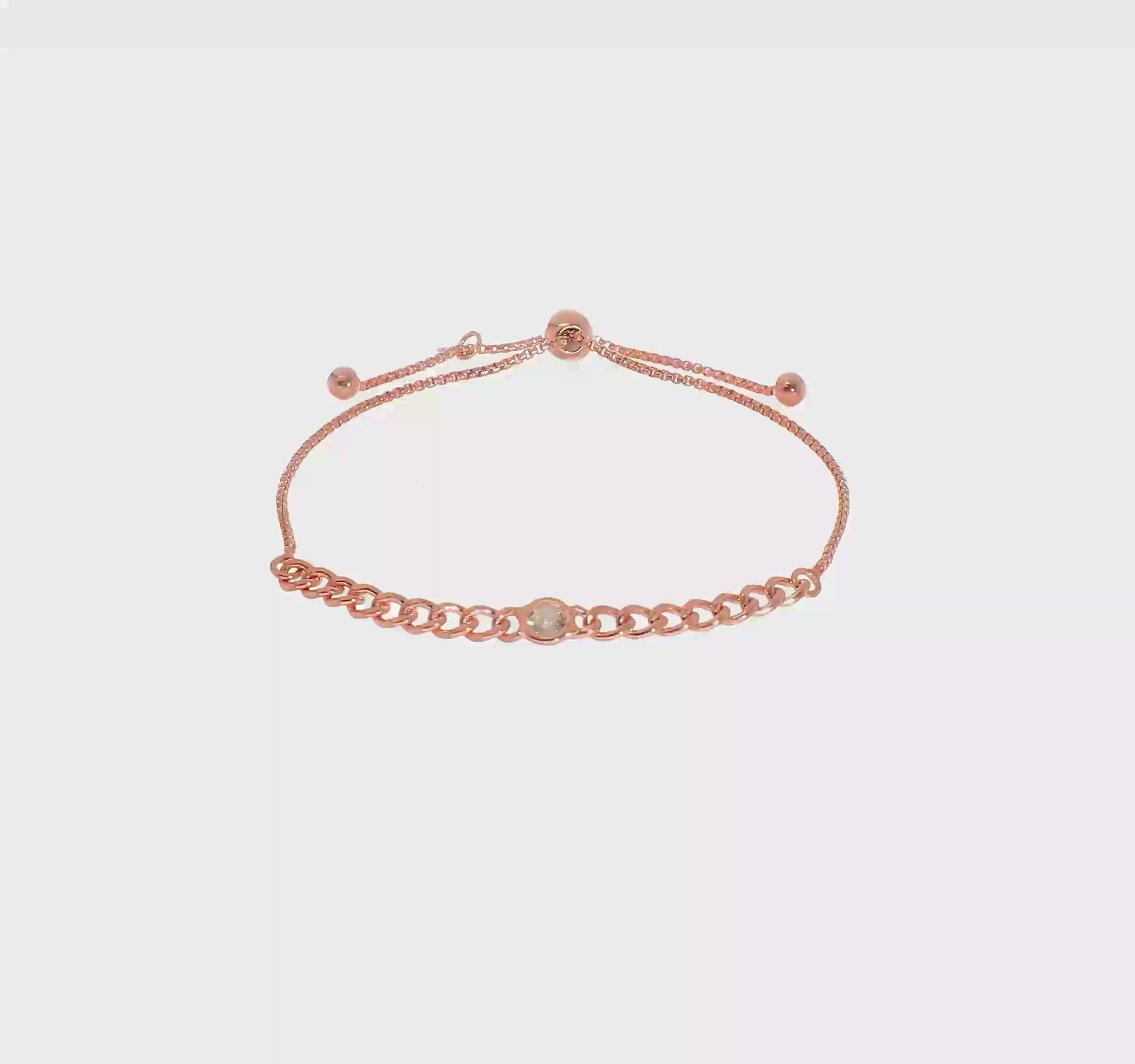 Italian CZ curb-link bolo bracelet in rose-tone plated sterling silver video