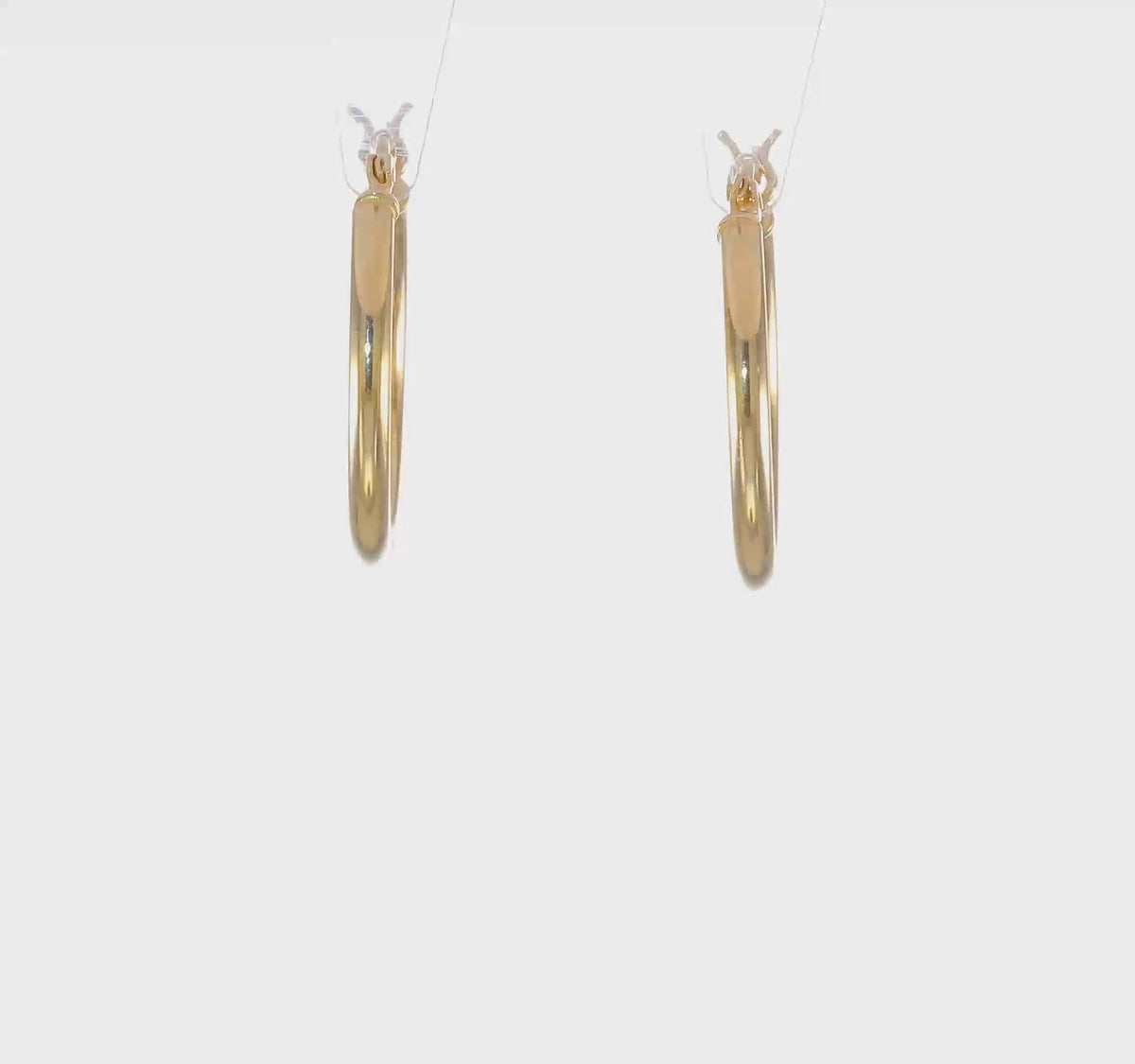 Classic 2mm gold-tone sterling silver hoop earrings, 20 mm — video view