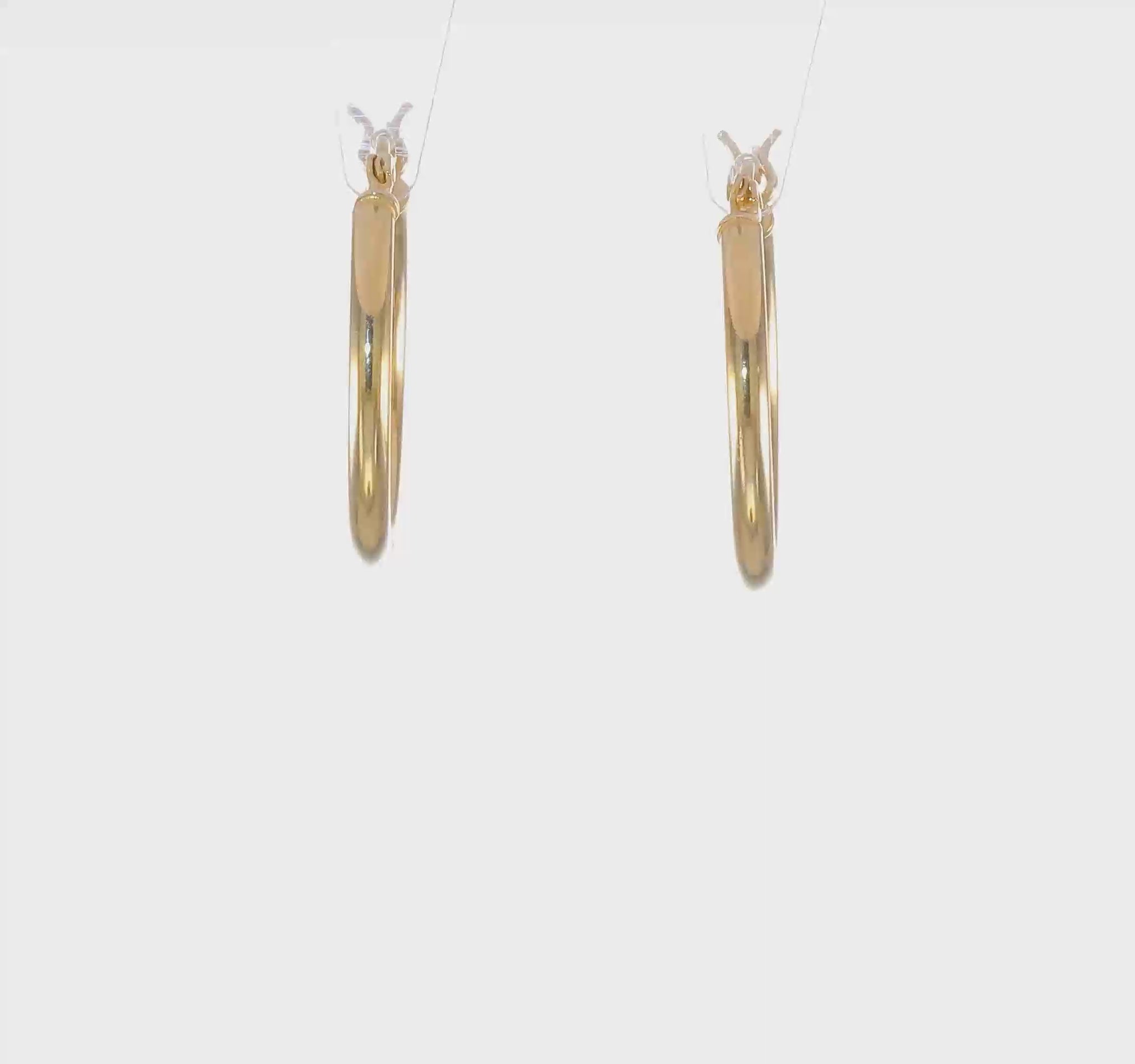 Classic 2mm gold-tone sterling silver hoop earrings, 20 mm — video view