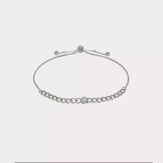 Italian CZ curb-link bolo bracelet in rhodium-plated sterling silver video