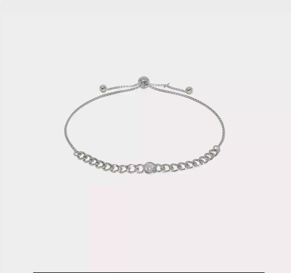 Italian CZ curb-link bolo bracelet in rhodium-plated sterling silver video
