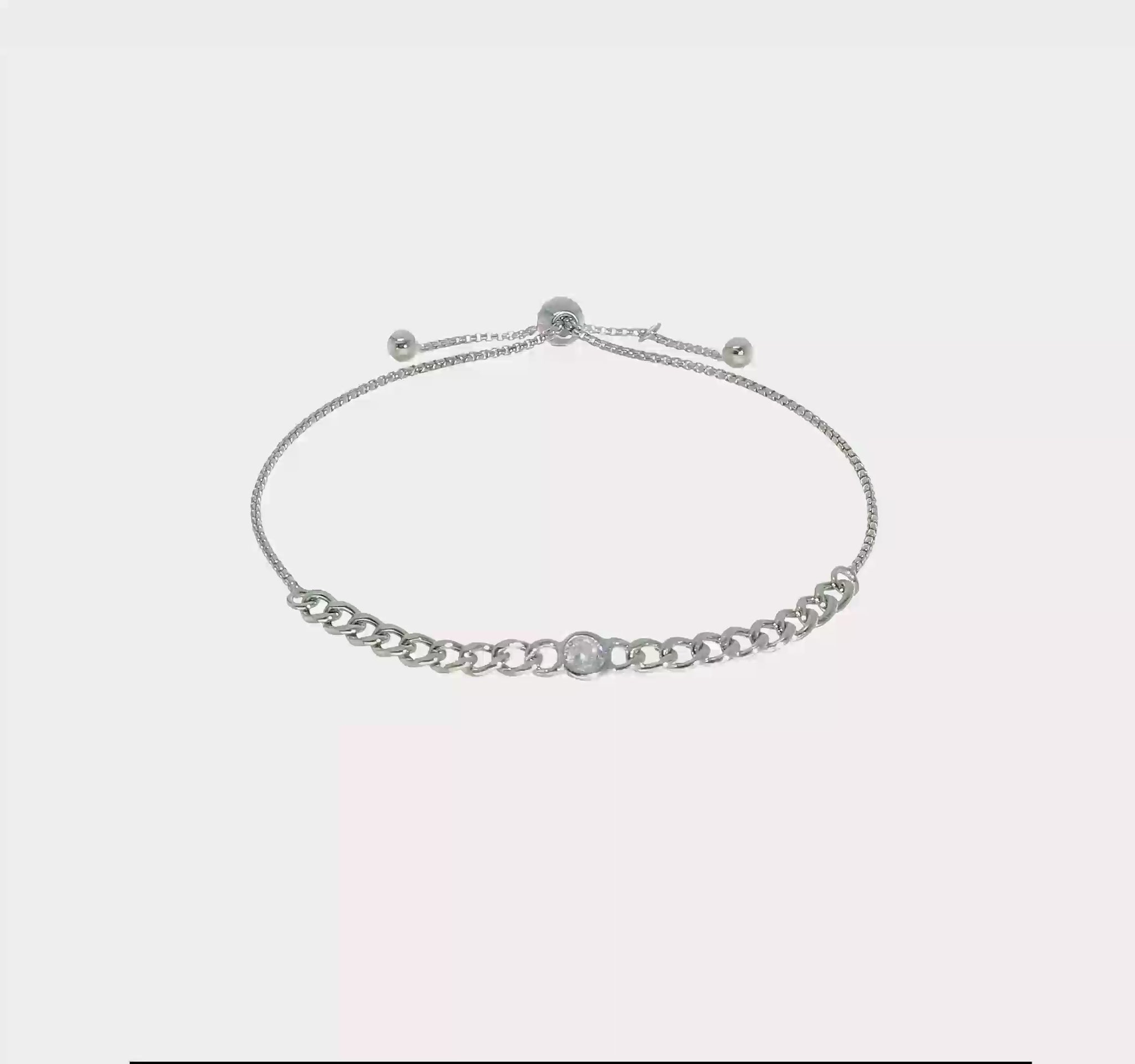 Italian CZ curb-link bolo bracelet in rhodium-plated sterling silver video
