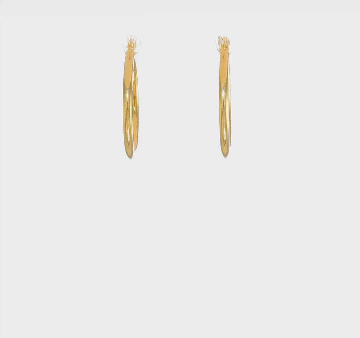 Classic 2mm gold-tone sterling silver hoop earrings, 25 mm — video view
