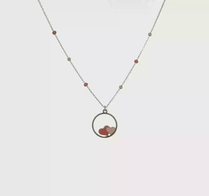 Children’s Sterling Silver Red & Pink Enamel Hearts Necklace