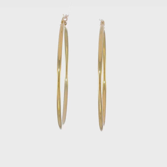 Classic 2mm gold-tone sterling silver hoop earrings, 50 mm — video view