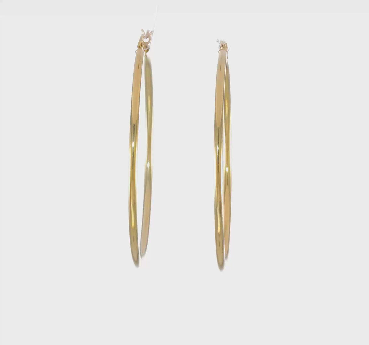 Classic 2mm gold-tone sterling silver hoop earrings, 50 mm — video view