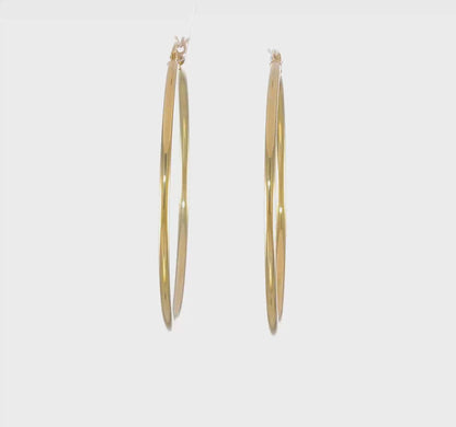 Classic 2mm gold-tone sterling silver hoop earrings, 50 mm — video view
