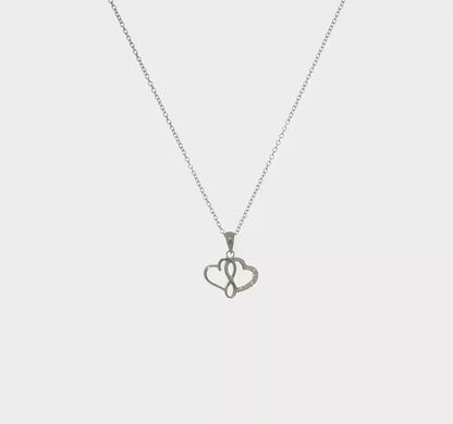 Stainless Steel Cubic Zirconia Infinity Double-Heart Necklace
