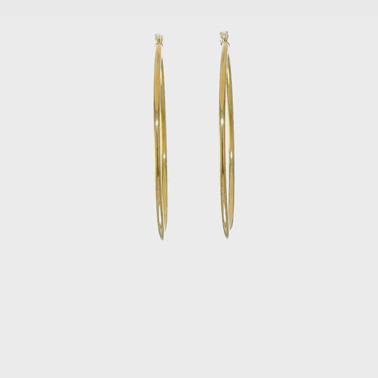 Classic 2mm gold-tone sterling silver hoop earrings, 60 mm — video view