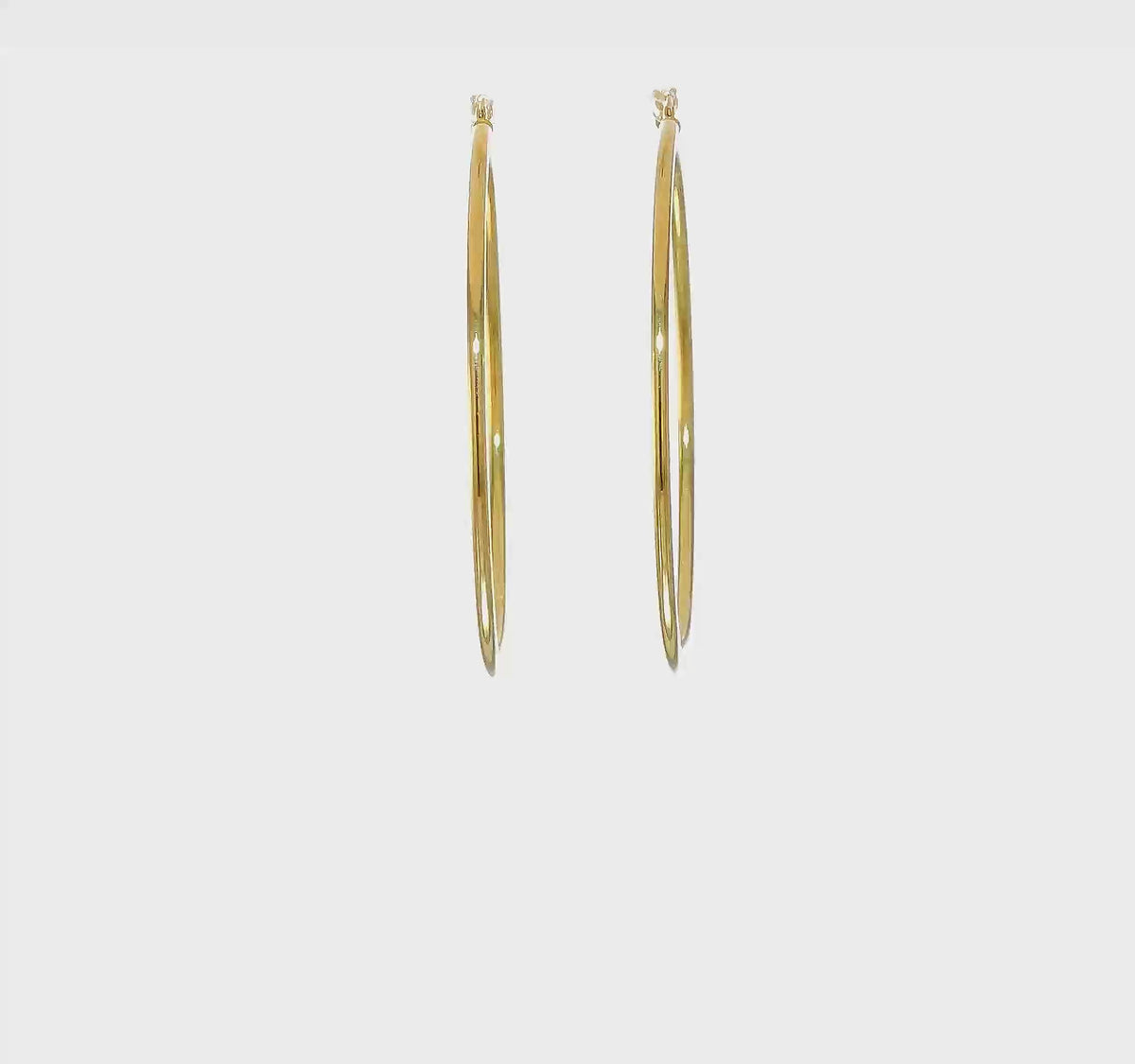 Classic 2mm gold-tone sterling silver hoop earrings, 60 mm — video view