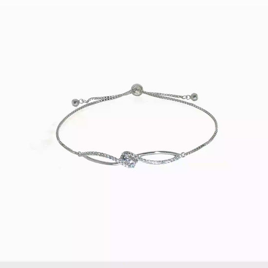Sterling silver CZ openwork adjustable bolo bracelet shown in video