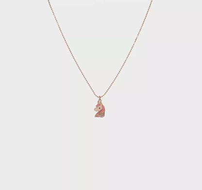Children’s Rose-Tone Sterling Silver Rainbow Enamel Unicorn Necklace