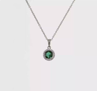 Sterling Silver Green and White Cubic Zirconia Halo Necklace
