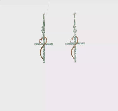 Sterling silver rose-tone CZ heart and cross earrings video