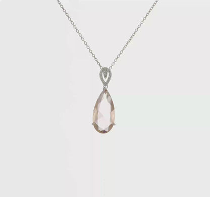 Sterling Silver Simulated Morganite and Cubic Zirconia Teardrop Necklace