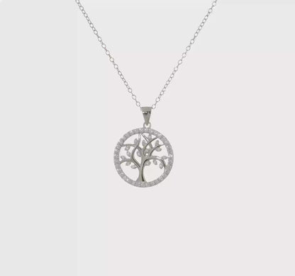 Sterling Silver Cubic Zirconia Tree of Life Necklace