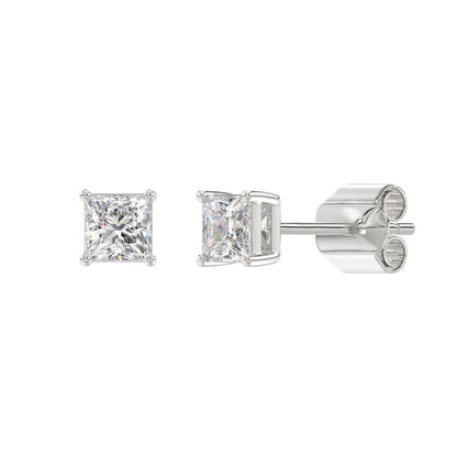 Princess Lab-Grown Diamond Stud Earrings in white gold - front and side view