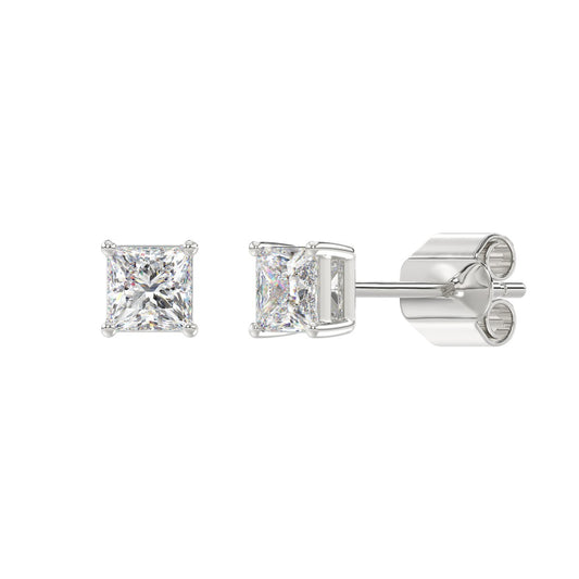 Princess Lab-Grown Diamond Stud Earrings in white gold - front and side view