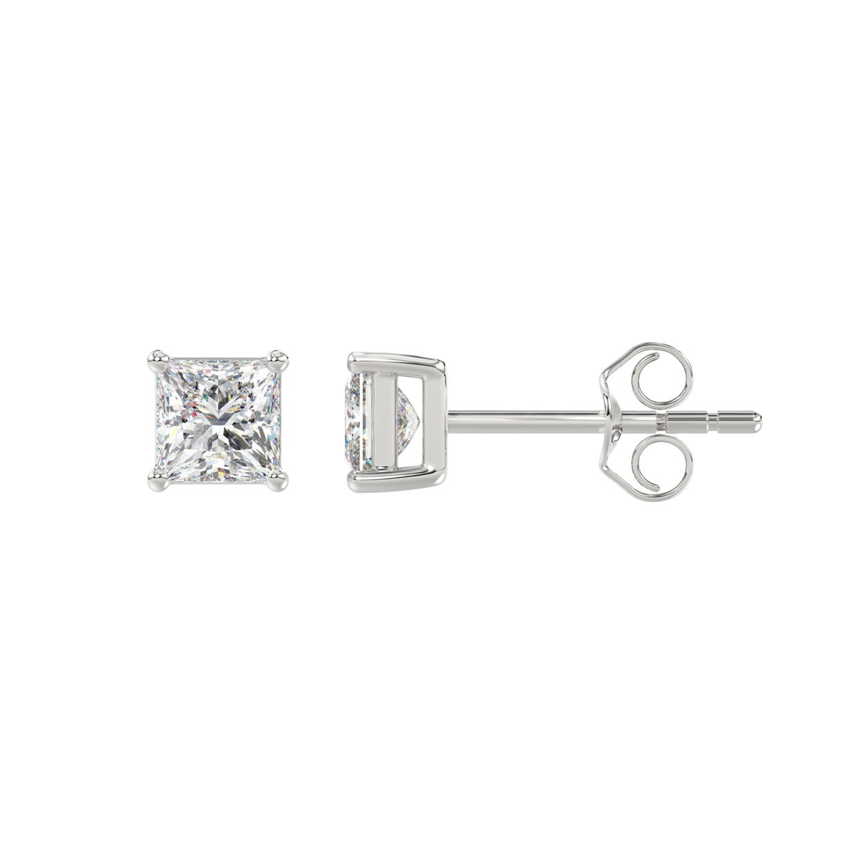 Princess Lab-Grown Diamond Stud Earrings in white gold - side profile view