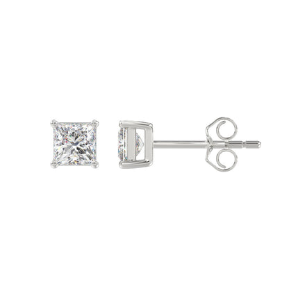 Princess Lab-Grown Diamond Stud Earrings in white gold - side profile view