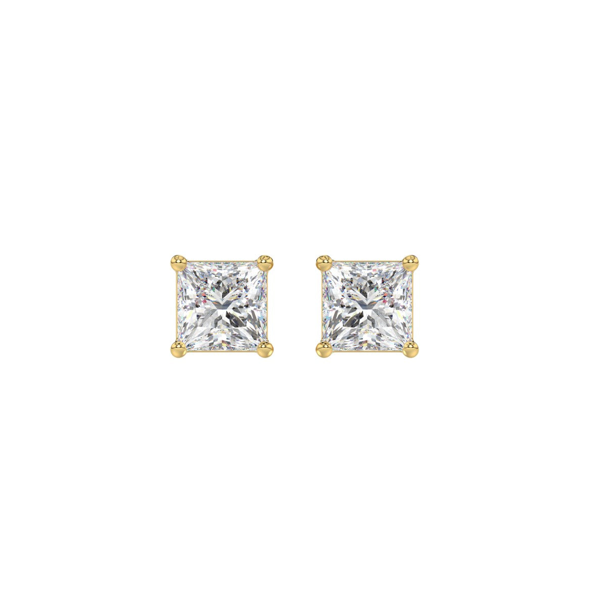 Princess Lab-Grown Diamond Stud Earrings in yellow gold - pair front view