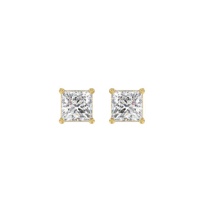 Princess Lab-Grown Diamond Stud Earrings in yellow gold - pair front view