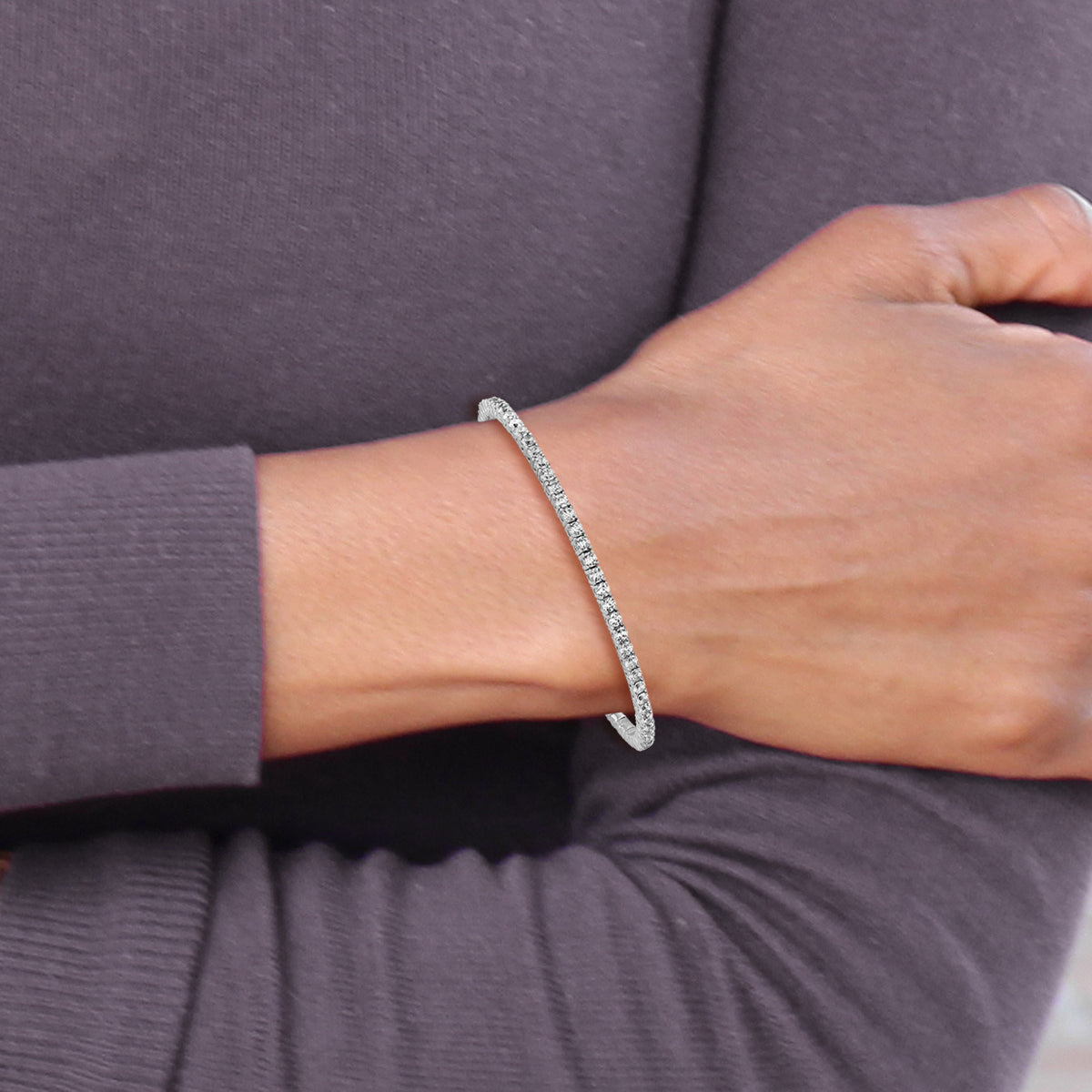 Sterling silver 65-stone CZ flexible bangle alternate view
