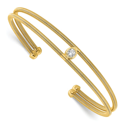 Gold-tone sterling silver CZ two-band cuff