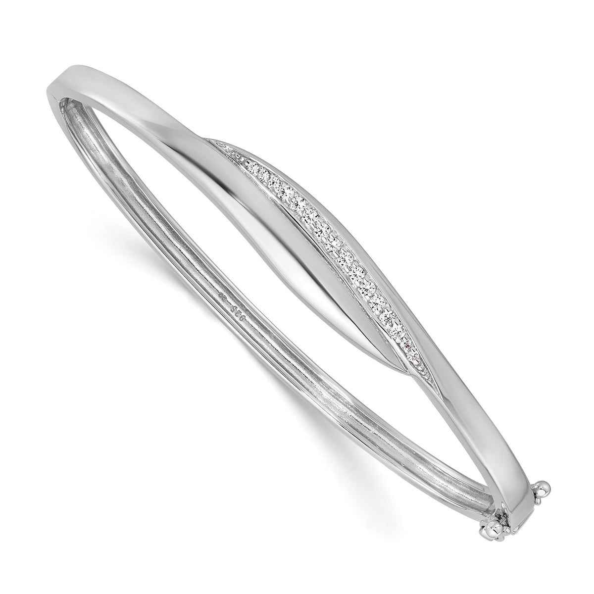 Sterling silver CZ polished hinged bangle
