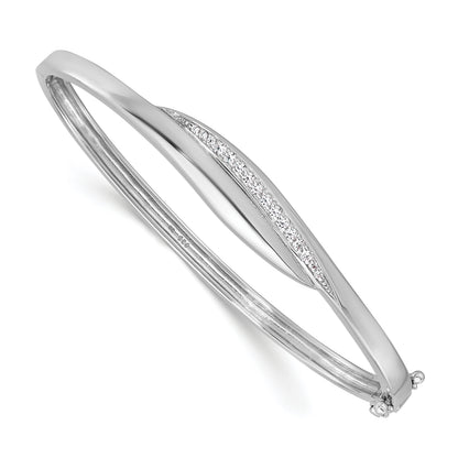 Sterling silver CZ polished hinged bangle