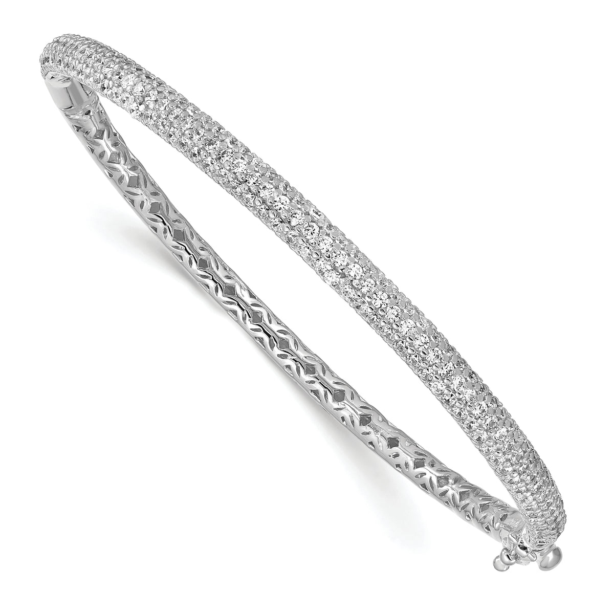 Sterling silver 175-stone pavé CZ hinged bangle
