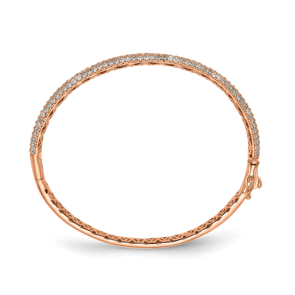 Rose-tone sterling silver 175-stone pavé CZ hinged bangle alternate view